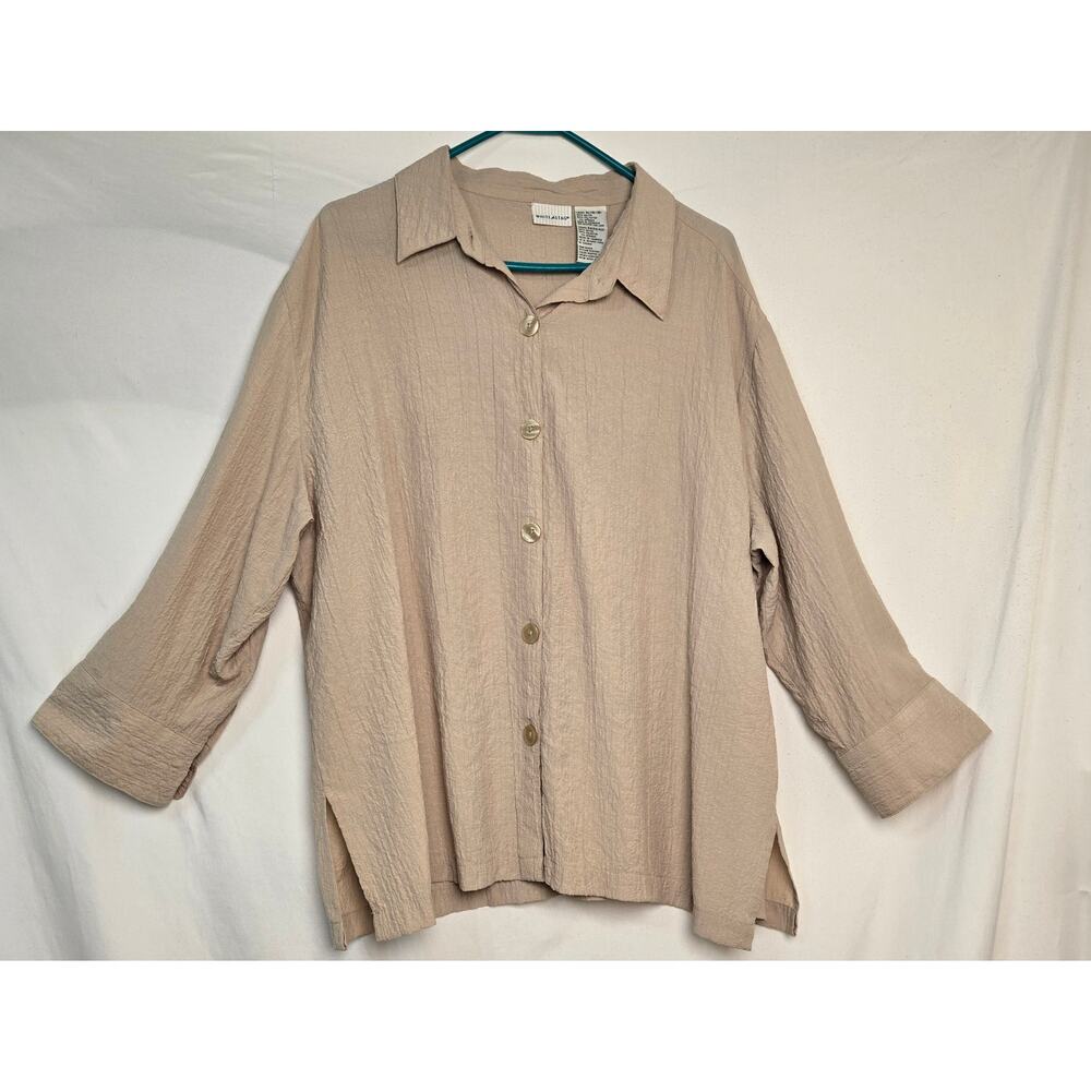White Stage Beige Crinkle Blouse Button Up 3/4 Cuffed Sleeves Size XL (16-18)